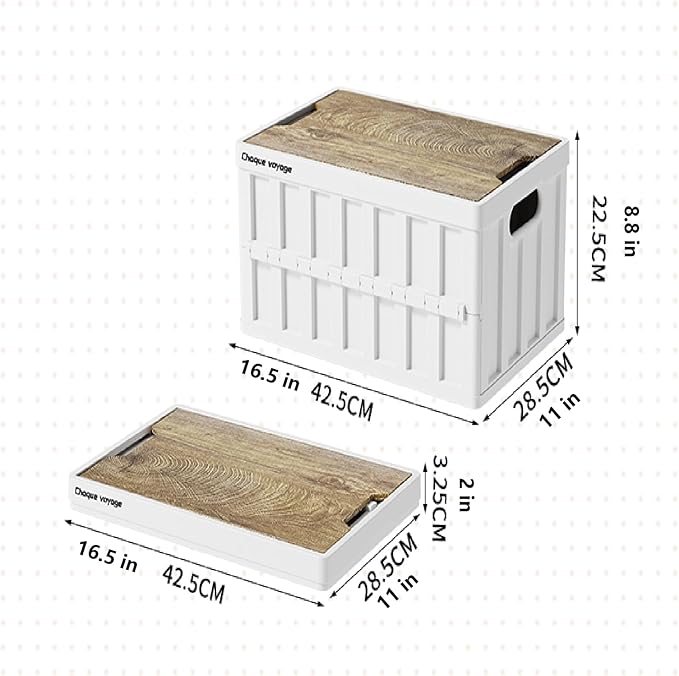 7.93-13.21 gallon large capacity camping folding box storage box organizing box suitable for home outdoor camping car use - black white green (White stripes 16.5x11x8.6)