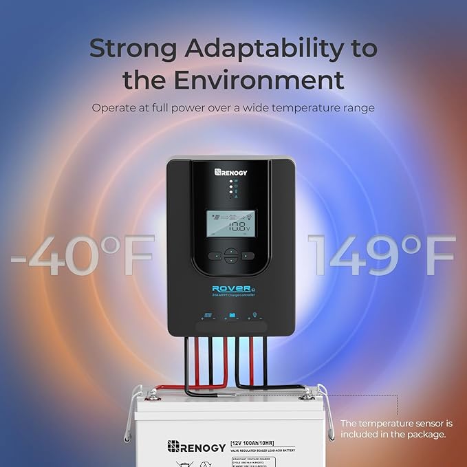 Renogy Charge Controller-Rover 30A MPPT 12V/24V Auto-Detect LCD Display | 99.9% Efficiency for Gel/Flooded/Lithium Batteries | Dual-Peak Tracking &amp Modbus Support (30A 12V/24V)