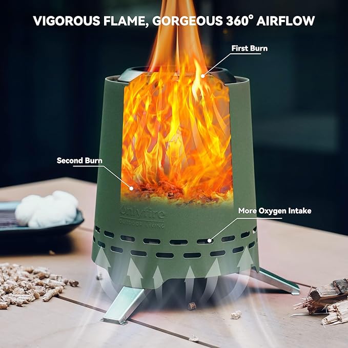 ONLYFIRE OUTDOOR LIVING 2 in 1 Portable Fire Pit with Pot Bracket &amp Carry Bag Camping Stove Smokeless Fireplace for Patio Backyard RV Tailgating Stainless Steel Green 9 #FP047