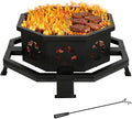 Hykolity 31 Inch Fire Pit Octagonal Outdoor Fire Pit 2 in 1 Wood Burning Fire Pits with Cooking Grill Smokeless FirePit for Outside Bonfire Patio Backyard Camping