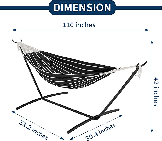 GAOMON Double Hammock with Steel Stand for Outside Portable Space Saving for Indoor Outdoor Patio w/Carrying Bag 450 lbs Capacity - Onyx Stripes