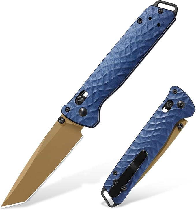 RBLACK 3.3 Tanto EDC Tactical Folding Knife with CPM S35VN Steel &amp Aluminum Handle Featuring Robust Axis Lock Reversible Clip for Everyday Carry - Ideal Gift for Men and Women Royal Blue