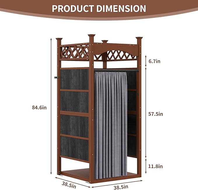 Outdoor Shower Enclosure with Shower Mat &amp Curtain Solid Wood Privacy Outside Shower Stall Outdoor Changing Room for Pool Wash Station Patio or Beach Rinse Station