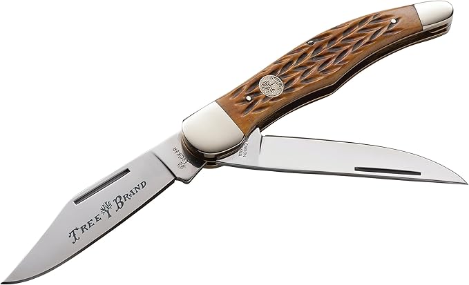 Böker Manufactory Traditional Series 2.0 Folding Hunter Jigged Brown Bone - pocket knife with bone handle scales and two blades - folding knife with D2 blade