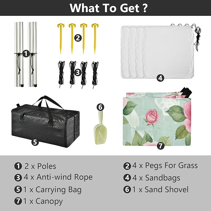 xigua Rose Beach Tent Sun Shelter with Carrying Bag - Silver Coated Oxford Fabric Beach Canopy for Beach Camping Fishing - Includes Windproof Ropes Sandbags &amp Stakes