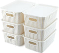 AREYZIN Plastic Storage Baskets With Lid Organizing Container Lidded Knit Storage Organizer Bins for Shelves Drawers Desktop Closet Playroom Classroom Office White 6 Pack