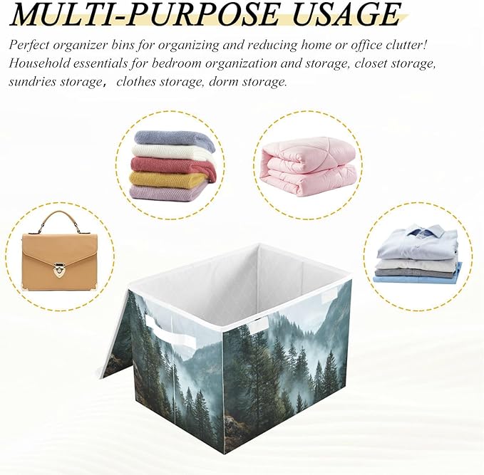 Collapsible Storage Bins with Lids Decorative Fabric Storage Cubes Closet Organizer and Storage Basket Boxes Containers for Clothes Box Chest Nursery Folding Rectangle Vivid Foggy Mountains