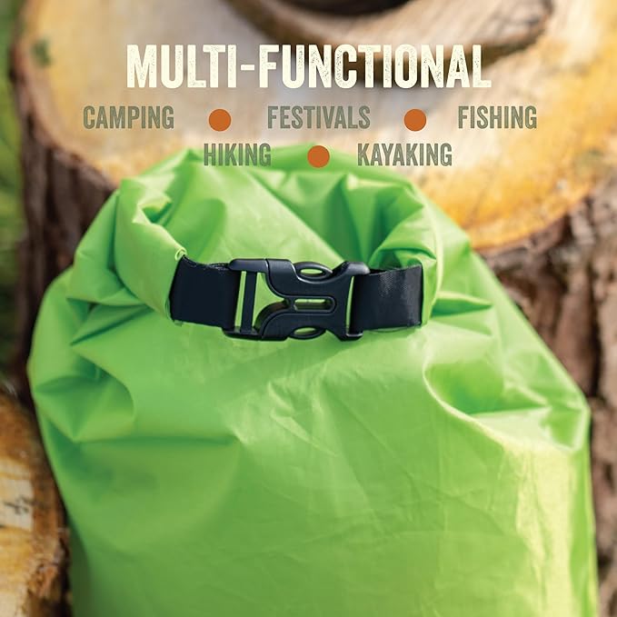 Milestone Camping Waterproof Dry Bags / Single Bag Or Set Of 3 / Roll Up Close / Easy To Spot Bright Green Or Orange Design / Great For Camping Fishing Skiing &amp Hiking Trips