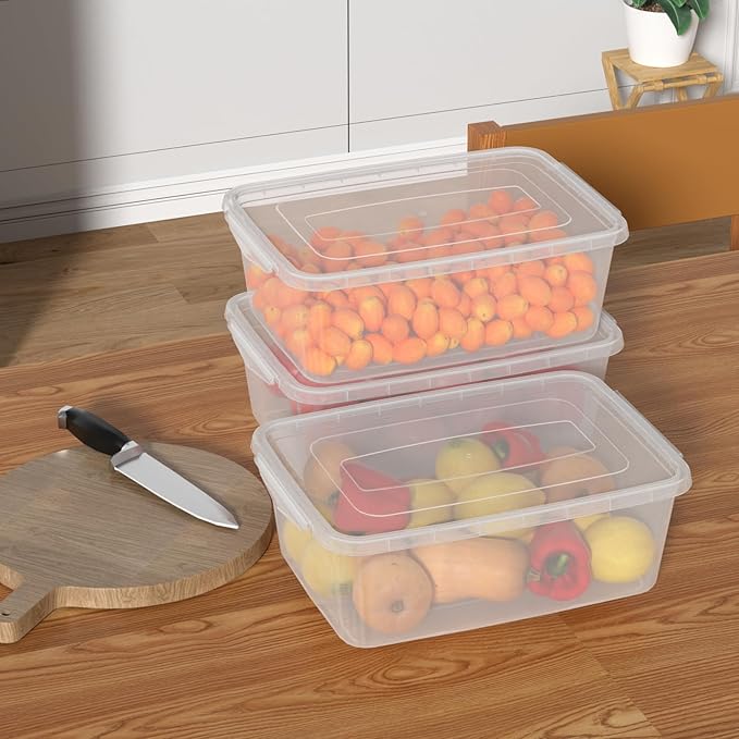 6.5 Quart Clear Plastic Bin Small Pizza Dough Box Storage Containers with Lids 4 Packs