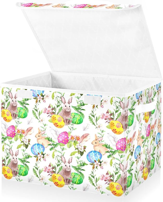 senya Easter Storage Baskets Collapsible Storage Bins with Lids Easter Bunny Eggs in Grass Flowers Storage Boxes Clothes Baskets for Organizing B06D22020 Pattern 2 One Size