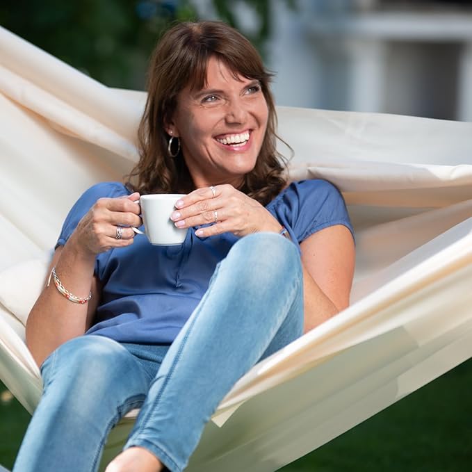 LA SIESTA Brisa Classic Hammock with Suspension Kit for Walls Ceilings &amp Square Beams Handmade Weather-Resistant Tear-Resistant Hammock for Indoors &amp Outdoors Size-Double - Vanilla