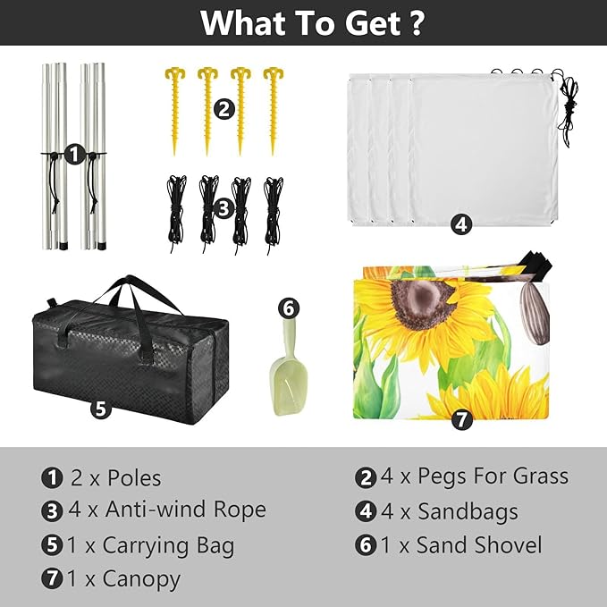 Beach Canopy with Windproof Ropes &amp Sandbags Beach Tent Sun Shade Sun Shelter for Camping Trips Fishing Backyard Fun or Picnics Sunflower