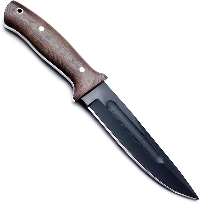 GCS Handmade Brown Micarta Handle D2 Tool Steel Tactical Hunting Knife with leather sheath Full tang blade designed for Hunting &amp EDC GCS 128