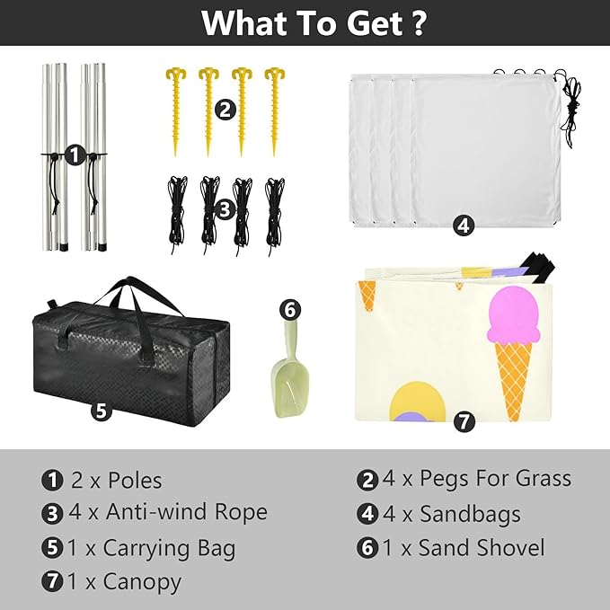 xigua Ice Cream Beach Tent Sun Shelter with Carrying Bag - Silver Coated Oxford Fabric Beach Canopy for Beach Camping Fishing - Includes Windproof Ropes Sandbags &amp Stakes