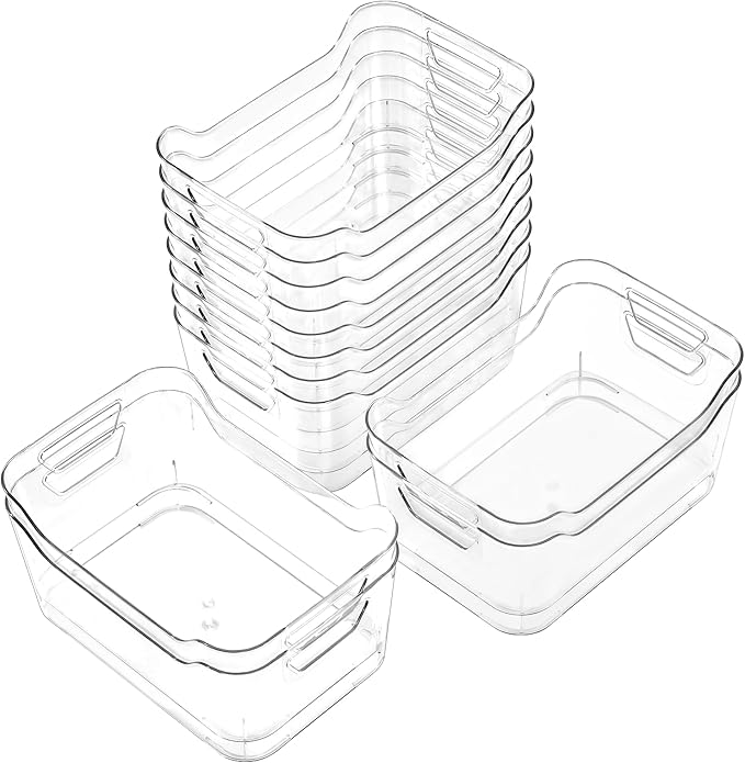12 Pack Clear Plastic Storage Bins Pantry Organizers and Storage Clear Pantry Organizer Bins Plastic Containers with Handle for KitchenFreezerCabinetClosetBathroom Under Sink Storage