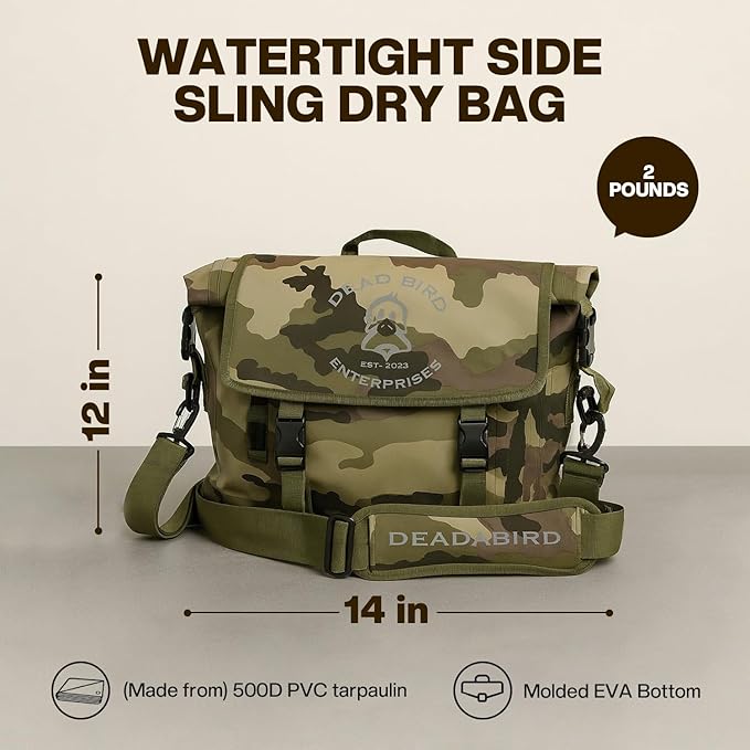 Waterproof Tactical Sling Bag with Camouflage Pattern Crossbody Dry Bag Roll-Top Design Adjustable Strap for Travel &amp Outdoor Use (Military)