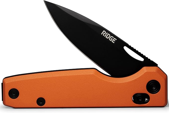 Ridge Everyday Folder Knife - Premium EDC Pocket Knife Sandvik 14C28N Steel Drop Point Blade with Black DLC Finish Ceramic Bearings Deep Carry Clip &amp Multipurpose Design (Basecamp Orange)