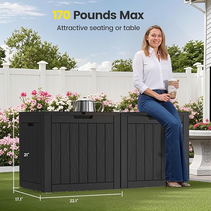 Zapdos 31 Gallon Outdoor Storage Box Deck Box for Indoor and Outdoor Use Waterproof Resin Storage Bin for Package Delivery Patio Cushions Gardening Tools Lockable UV Resistant Black