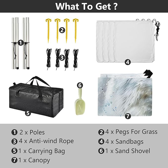 ALAZA Samoyed Dog Portrait Watercolour Beach Tent Sun Shelter UPF50+ Protection Beach Shade Canopy w/ 4 Sandbags for Outdoor Camping Fishing Backyard Fun Picnic 10x9 ft