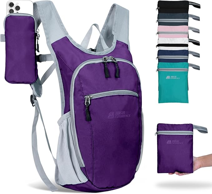 Hiking Backpack 10L/15L Small Daypack Lightweight Packable Travel Foldable Water Resistan for Women Men (Deep Purple 10L)