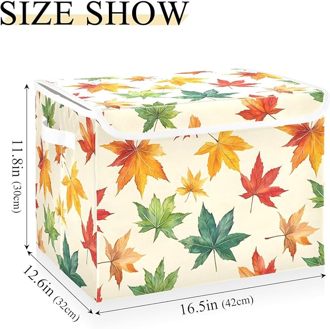 AIXIWAWA Lidded Storage Cube (Colorful Maple) Fabric Foldable Closet Bins with Flip Lid and Handles Organizer Basket Container 16.5 x 12.6 x 11.8 IN