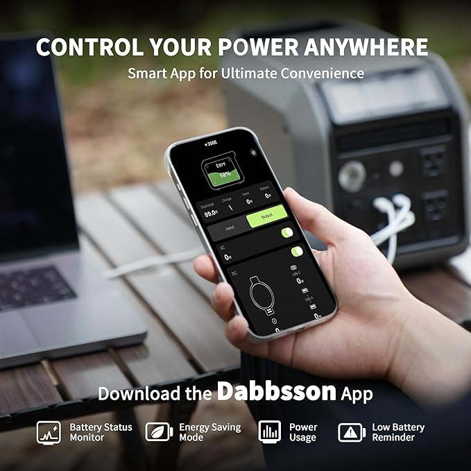 Dabbsson 298Wh Portable Power Station 300W Solar Generator 1.5X Extended Runtime2xPure Sine Wave AC Outlets60W USB-C Smart APP 300E Semi-Solid LiFePO4 Batteryfor Outdoor Camping Travel