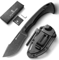 DRACHENADER Survival Knife with Fire Starter L-Y 7.68 Tactical Small Fixed Blade EDC Knife for Men Full Tang Stonewashed Black Blade &amp Black Handle