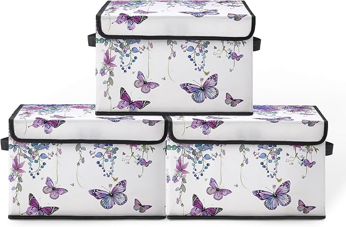 Stackable Clothes Storage Bins with LidsCloset Organizers Fabric Box for Home and OfficeBlanket Clothes OrganizersUnder Bed Storage Containers 3 Pack.