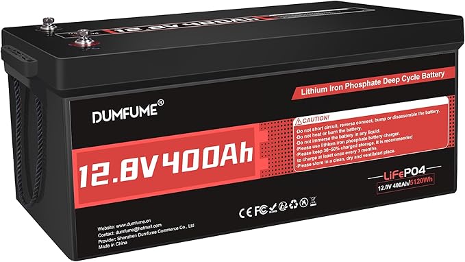 12V 400Ah LiFePO4 Battery 5120Wh Rechargeable Lithium Iron Phosphate Battery Built-in 200A BMS 15000+ Cycles for RV Solar Off-Grid Applications and Home Energy Storage