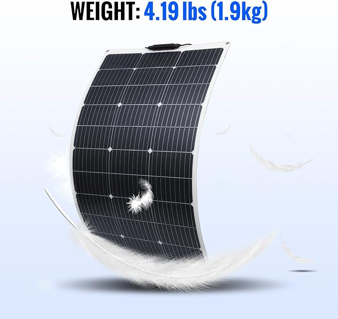 100W 12V Flexible Solar Panel High Efficiency PERC Monocrystalline Solar Panel Ultra-Thin Lightweight 4.19lbs IP67 Waterproof for RV Boat Camping Home Roof Balcony-White-2pack