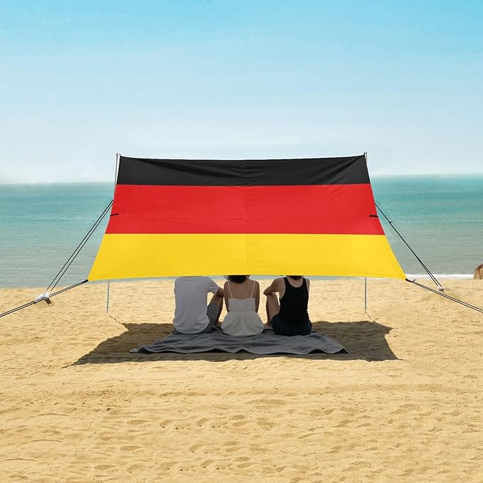 Flag Beach Tent &amp Canopy UPF50+ Easy Setup Shade Sun Shelter with Sandbags &amp Sand Shovel for Camping Picnics Backyard &amp Fishing