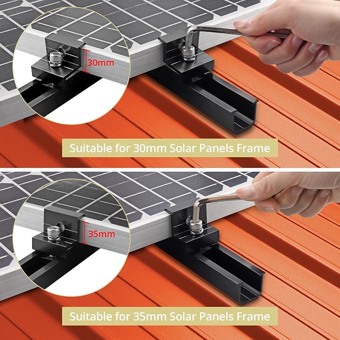 Anbte 6Pcs Solar Panel Mounting Brackets Aluminium 7.87 Solar Panel Mounting Rail &amp 30mm/35mm End Clamp &amp Mid Clamp Solar Panel Mounting Kit for Metal Roof Tin Roof Flat Roof Sheet Roof
