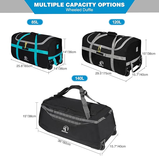 REDCAMP 85L/120L/140L Foldable Duffle Bag with Wheels Large Travel Duffel Bag