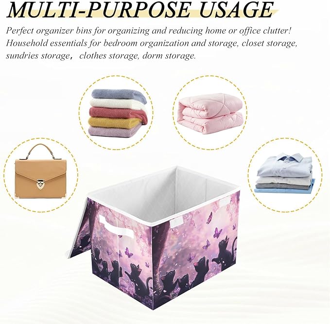 Collapsible Storage Bins with Lids Decorative Fabric Storage Cubes Closet Organizer and Storage Basket Boxes Containers for Clothes Box Chest Nursery Folding Rectangle Cat1