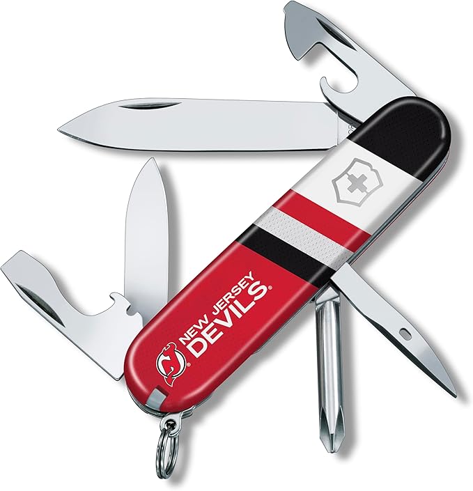 Victorinox Tinker Swiss Army Knife – Compact 12 Function Swiss Made Pocket Knife with Large Blade Small Blade and Bottle Opener – New Jersey Devils