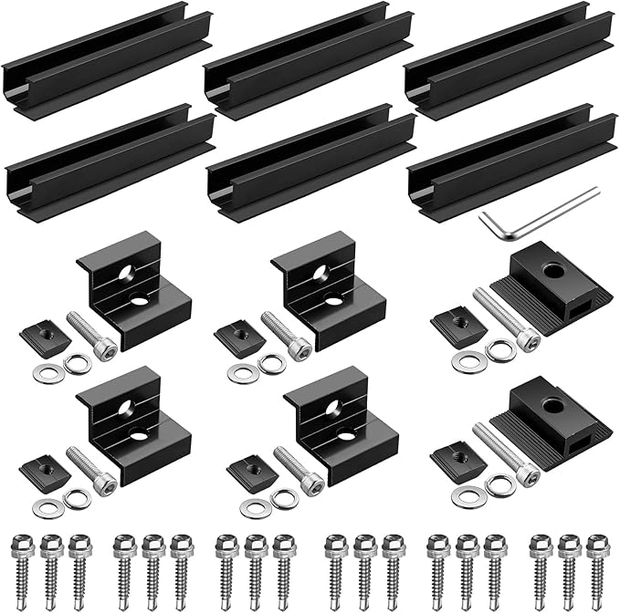 Anbte 6Pcs Solar Panel Mounting Brackets Aluminium 7.87 Solar Panel Mounting Rail &amp 30mm/35mm End Clamp &amp Mid Clamp Solar Panel Mounting Kit for Metal Roof Tin Roof Flat Roof Sheet Roof