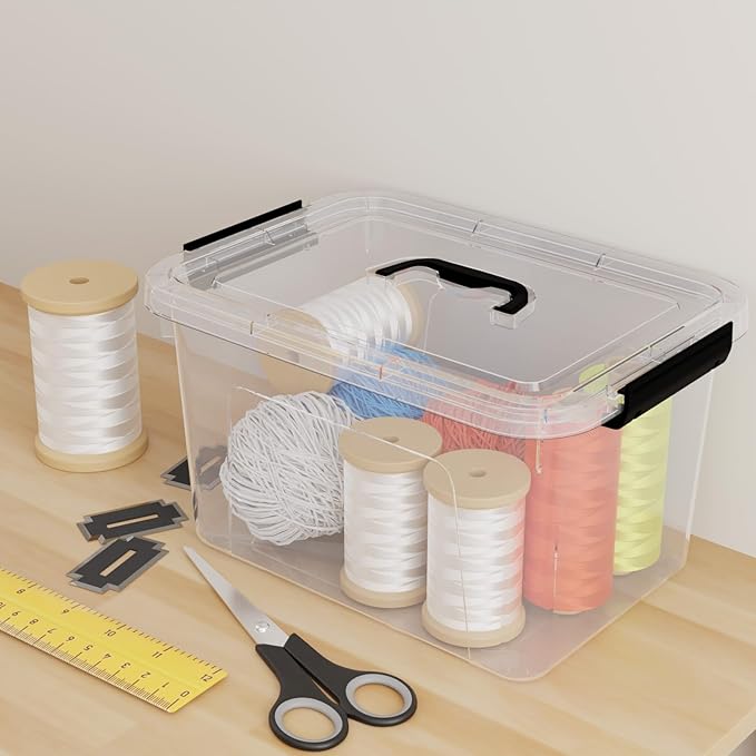 12 Quarts Clear Latch Storage Bins with Lid Clear Plastic Storage Latching Box with Handle 6 Packs