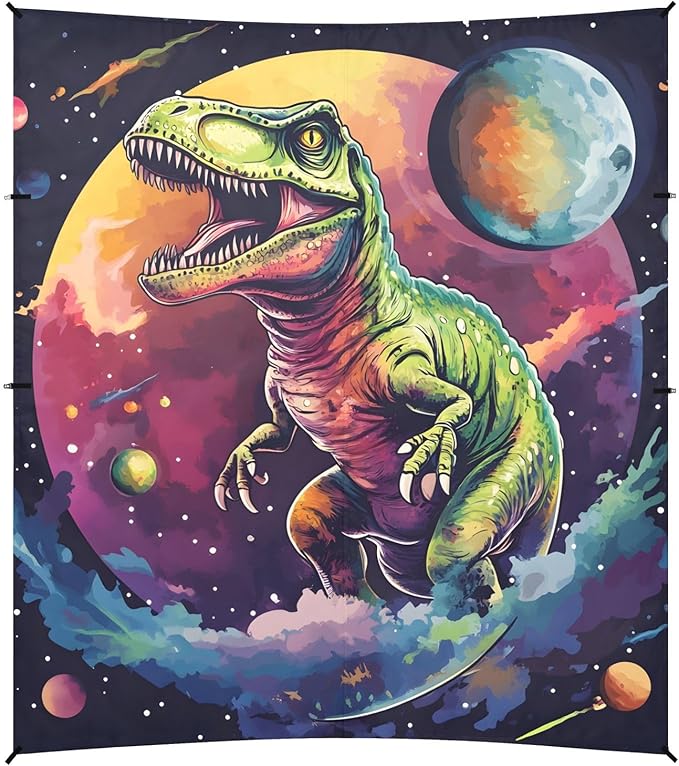 ALAZA Colorful Space Planet Dinosaur Beach Tent Sun Shelter Portable Canopy Sunshade for Outdoor Camping Picnics Backyard Fun 10x9 ft