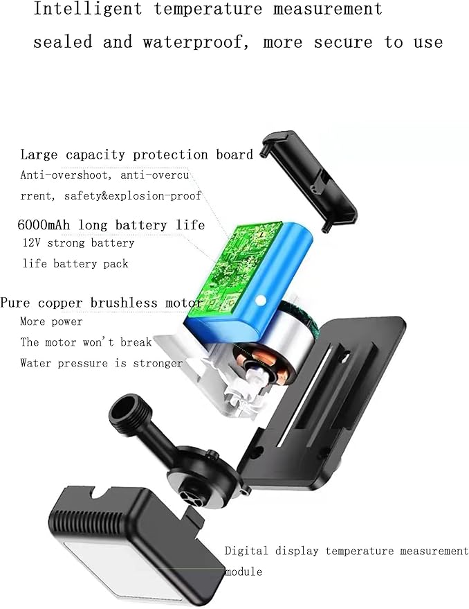 Portable Shower for Camping Outdoor Electric Shower Rechargeable Pump with Intelligent Digital Display Camping Shower Head for Camping