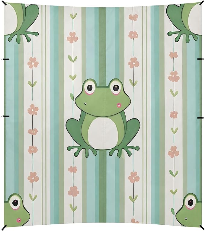 Frog with Floral Stripes Beach Tent Sun Shelter Set UPF50+ UV Protection 10.5 x 9.19 FT Camping Shade Canopy with Sandbags Sand Anchors Carrying Bag and Others