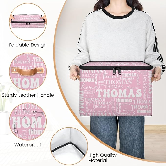 Storage-Bins with LidsPersonalized Baby-Keepsake-BoxCloset-Storage-Bins with Name Pink Cubes-Box for Bedroom Under Bed