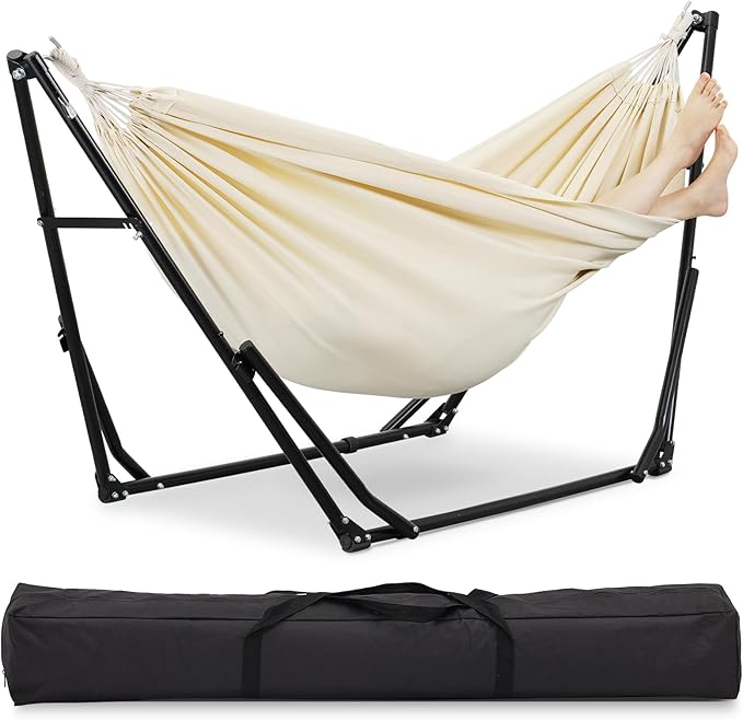 2 in 1 Hammock with Stand Outdoor Hammock Swing Chair with Portable Heavy Duty Stand Multi-Functional Hammock Stand 480 lbs Weight Capacit-White