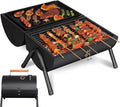 REDCAMP Portable Charcoal Grill with Thermometer Heavy-Duty Thick Steel &amp Foldable Design Compact Small Tabletop Barbecue Grillfor Camping Backyard Beach - Easy Assembly Dual Grilling Zones