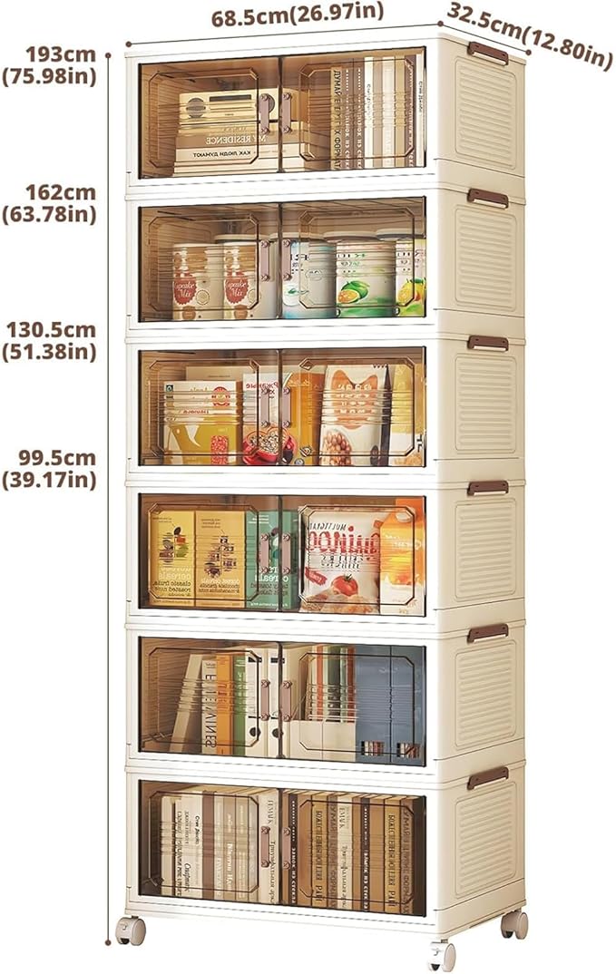 Stackable Storage Bins with Magnetic Doors &amp Top Lid Foldable Rolling Storage Cabinet with Wheels Collapsible Plastic Closet Organizer Tower for Clothes Shoes Blankets Bedroom&ampDorm (5 Tier)