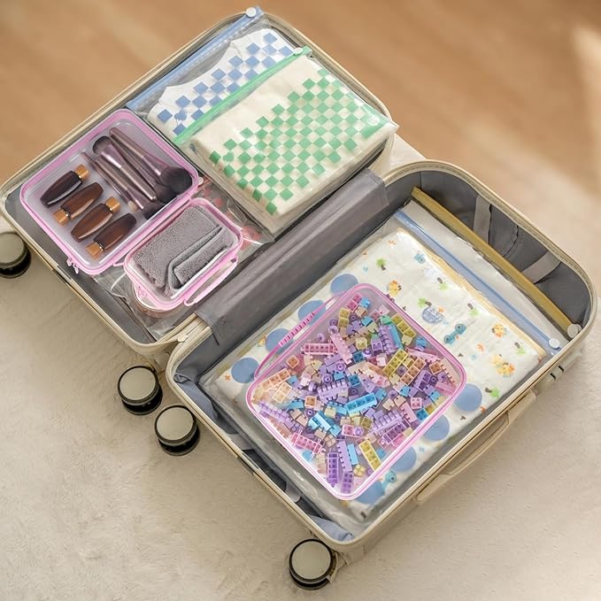 3 Pack Pink Extra Large Zippered Hard Shell PouchClear Plastic CaseHard Sided Case for Storage BagsPortable Waterproof Diaper Bag Cosmetic Bag(3 Pcs-XL+L+S)