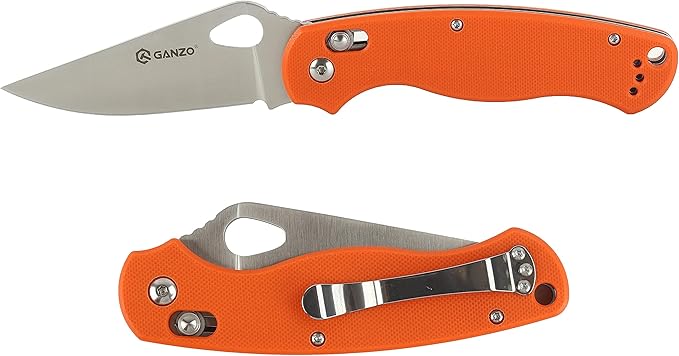 Ganzo G729-OR Folding Pocket Knife 440C Stainless Steel Blade G10 Anti-Slip Handle with Clip Hunting Fishing Camping Folder Outdoor EDC Utility Folding Knife (Orange)