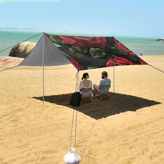 ALAZA Roses Green Leave Beach Tent Sun Shelter Portable Canopy Sunshade for Outdoor Camping Picnics Backyard Fun 10x9 ft