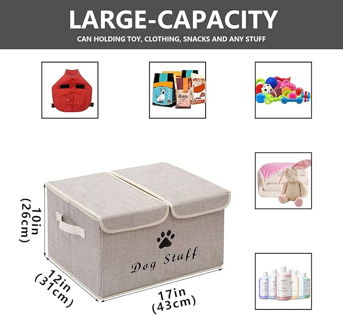Dog toy box with lid dog storage organizer perfect basket for dog toys living room playroom closet home organization and storage - Beige