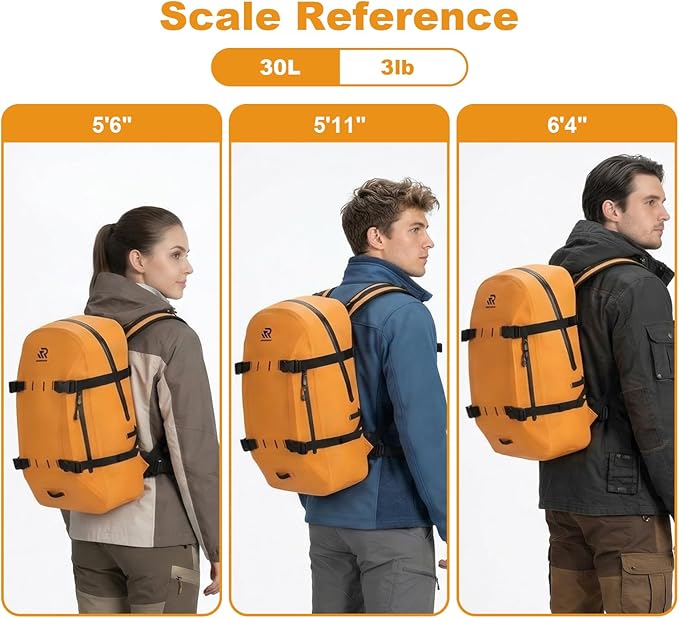 IPX7 Waterproof Backpack for Kayaking Paddle Boarding Boating Premium 30L Dry Bag with Resin Zipper Airtight Rugged Gear Protection Large Capacity for Men Water Sports Surfing Orange