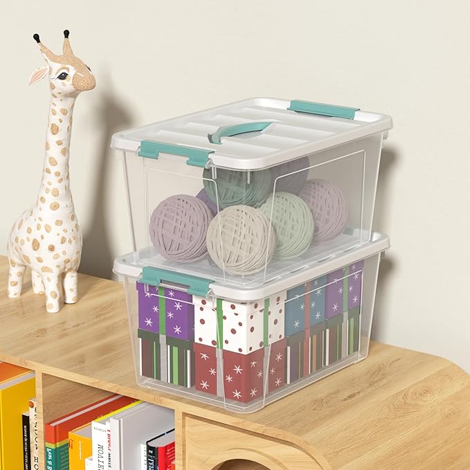 14 Quart Latching Storage Box with Lids/Handles Plastic Clear Storage Totes Set of 6